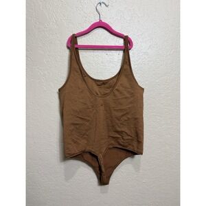 Lululemon Ebb to Street Bodysuit 12 Rib Built in Bra Women's Brown Tan